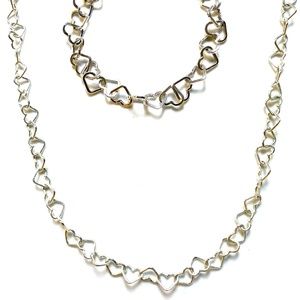 Sterling Silver Open Heart Link Chain Necklace and Bracelet Set